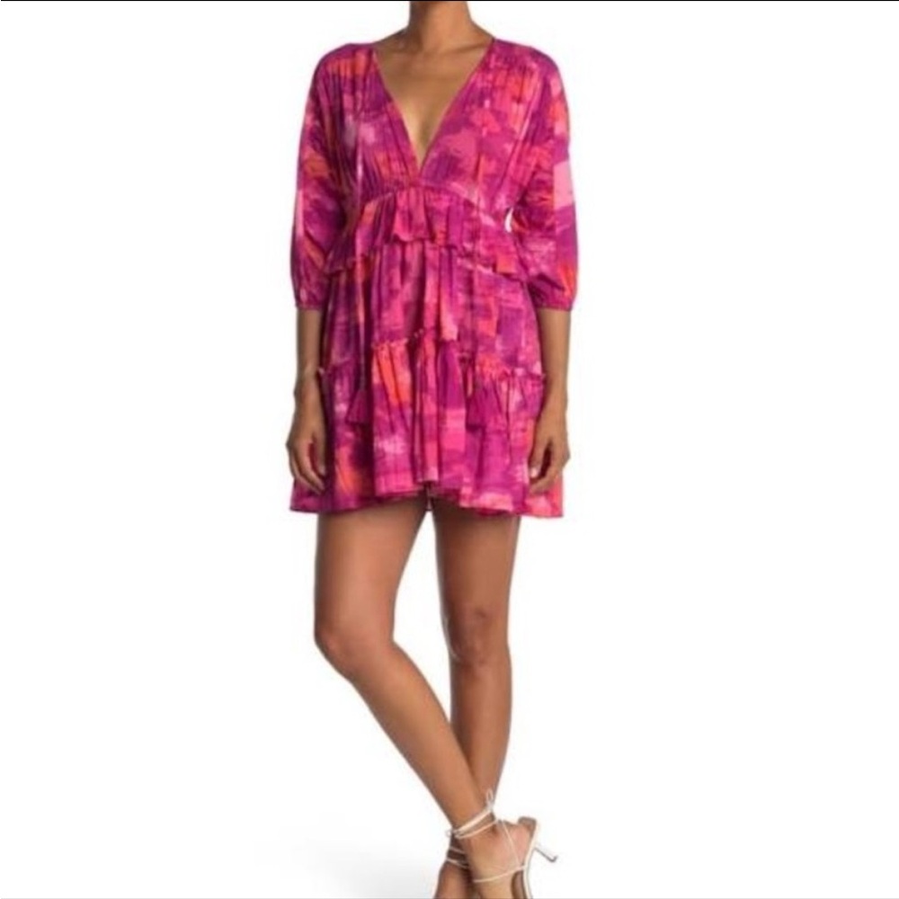 NSR Pink / Orange Dress Tiered Ruffle Dress XL